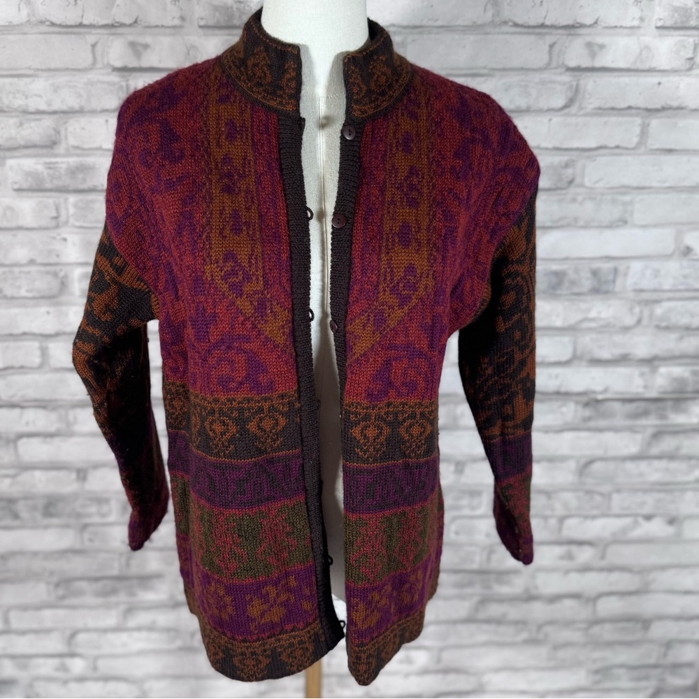 Vintage Wool Multicolor Knit Cardigan - Rich Jewel Tones